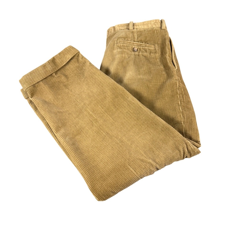 Brooks Brothers 346 Mens Tan Corduroy Pleated Cuffed Pants 36x32 Khaki Brown